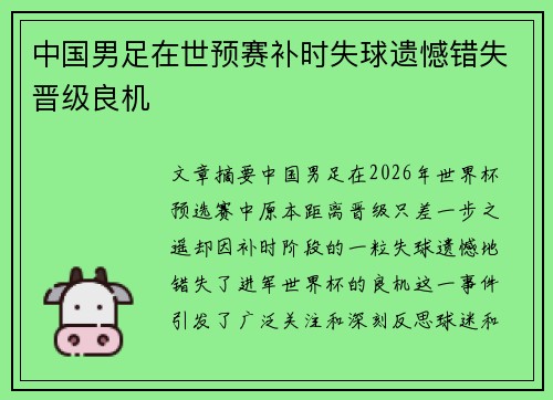 中国男足在世预赛补时失球遗憾错失晋级良机